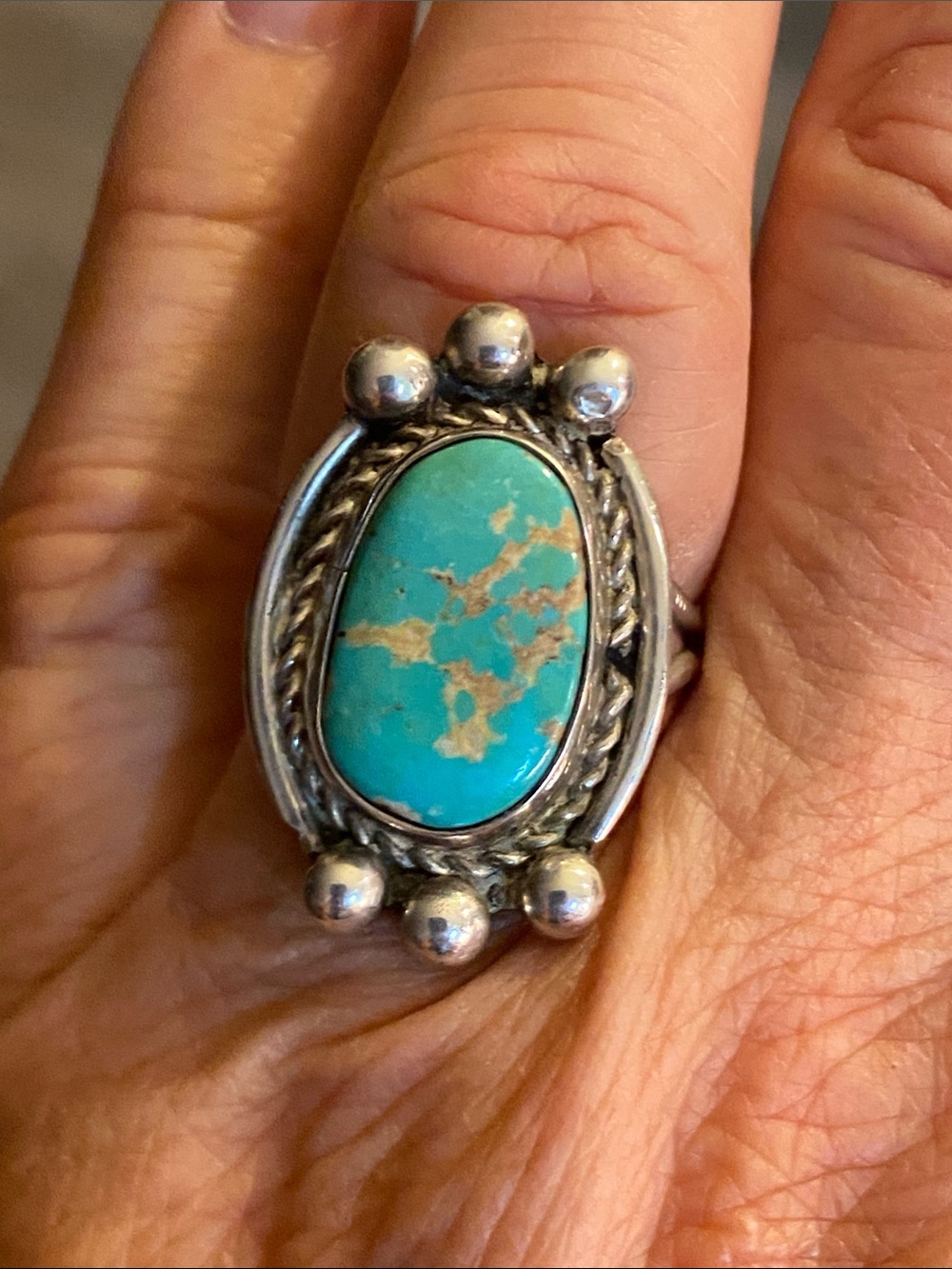 Authentic Vintage Native American Sterling Silver Turquoise Ring Size 8